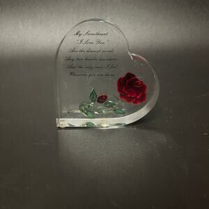 Bircraft, Handcarved, Handcolored I Love You Lucite Decoration, Vintage 4" x 1"